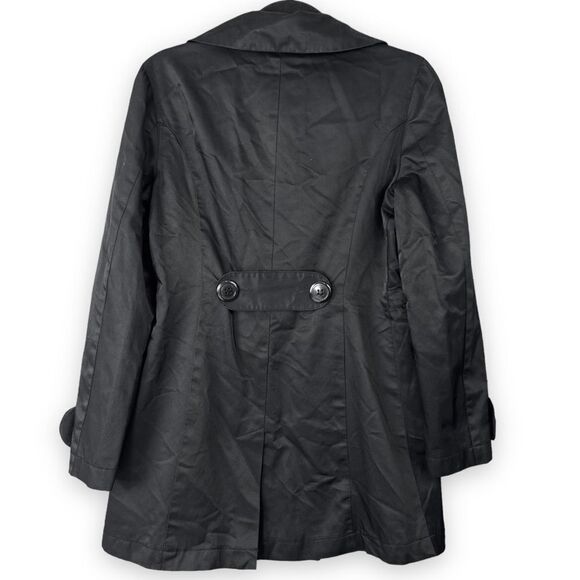 Buckle BKE Trench Jacket S Small Womens Black Oversized Button Polka Dot Lining - Picture 3 of 12